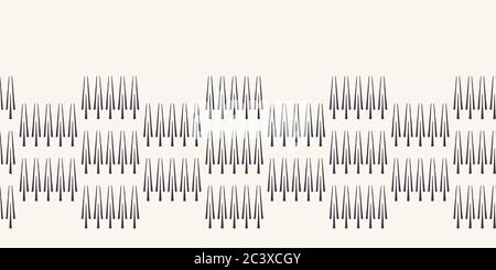 Rangée ethnique d'arbres bordure de style scandi. Bannière de l'art populaire à motif géométrique nature. Décoration moderne monochrome. Motif isolé. Noël moderne et tendance Illustration de Vecteur