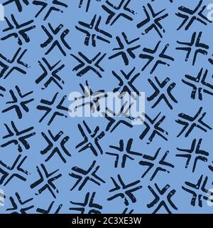 Motif sans couture. Fond en forme de point de croix brisé tracé à la main. Pinceau texturé monochrome bleu indigo tout échantillon de surimpression Illustration de Vecteur