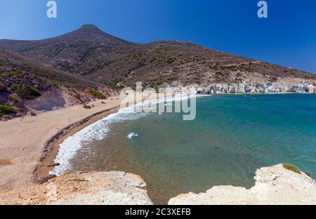 Plage d'Agios Ioannis, île de Milos, Grèce Banque D'Images