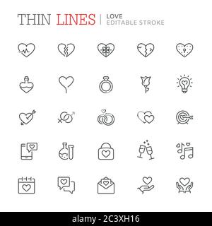 Collection d'icônes liées à la Saint-Valentin. Contour modifiable Illustration de Vecteur