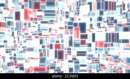 Cubes abstraits colorés se déplaçant vers le haut et le bas avec des bords carrés lumineux - texture d'arrière-plan abstraite Banque D'Images