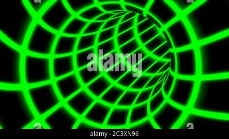 Voler à l'intérieur de la grille de tunnel numérique verte dans le réseau informatique sécurisé connecté - Résumé texture d'arrière-plan Banque D'Images