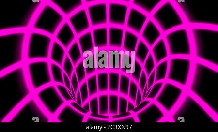 Voler à l'intérieur de la grille de tunnel numérique rose dans le réseau informatique sécurisé connecté - Résumé texture d'arrière-plan Banque D'Images