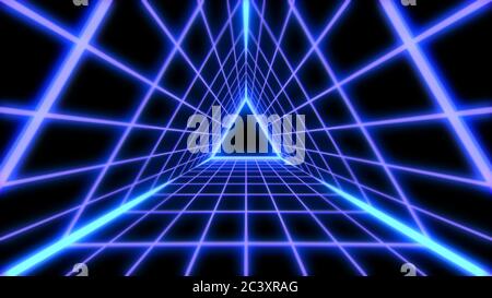 Rétro futuriste 80S Vaporwave Triangle Grid Synthwave tunnel - Résumé texture d'arrière-plan Banque D'Images