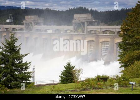 Barrage de Bonneville et se bloque dans la gorge du Columbia, région de Portland, Oregon, USA Banque D'Images