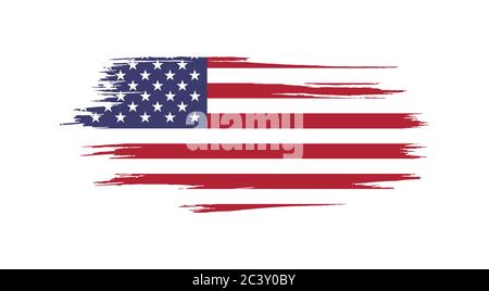 Drapeau vectoriel des États-Unis peint avec une brosse de grunge isolée sur fond blanc Illustration de Vecteur