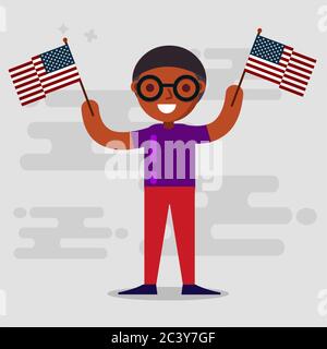 afro kid tenant drapeau des etats-unis pour l'illustration du vecteur de concept de diversité Illustration de Vecteur