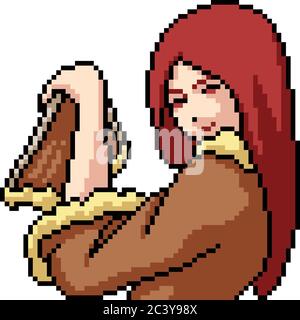 vecteur pixel art isolé anime fille Illustration de Vecteur