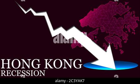 La carte de Hong Kong avec flèche indique une récession. rendu 3d Banque D'Images