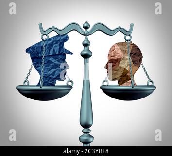 La justice policière et l'application de la loi comme une échelle ou un équilibre avec un symbole de communauté ou de société diversifiée représentant la sécurité sociale avec l'illustration 3D Banque D'Images