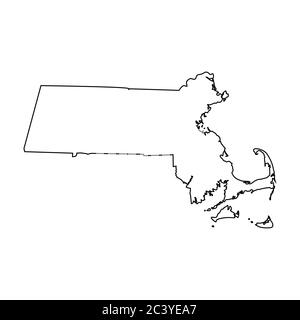 Cartes de l'état ma du Massachusetts. Carte de contour noire isolée sur fond blanc. Vecteur EPS Illustration de Vecteur