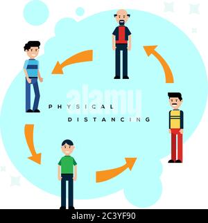 Conception plate de la distance physique illustration concepts vectoriels, les personnes dans les zones publiques gardant la distance à la protection contre le virus Covid-19 Illustration de Vecteur