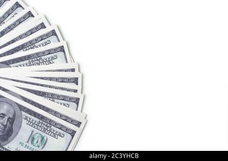 Ventilateur de dollars avec espace pour le texte isolé sur un fond blanc Banque D'Images