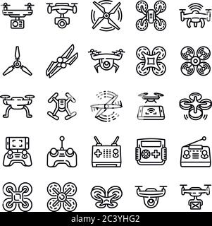 Drone icons set. Contours ensemble d'icônes vectorielles de drones pour la conception web isolé sur fond blanc Illustration de Vecteur