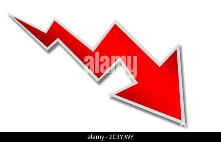 Flèche rouge pointant vers le bas isolée avec un arrière-plan blanc, rendu 3d Banque D'Images