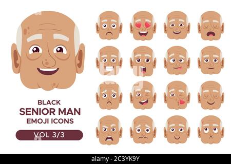 Ensemble d'avatar pour émotion faciale masculin. Personnage blanc d'homme senior avec des expressions différentes. Illustration vectorielle en style dessin animé. Jeu 3 sur 3. Illustration de Vecteur