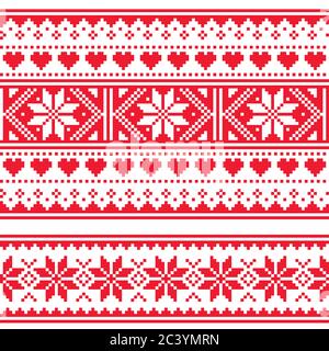 Scottish Fair Isle style traditionnel tricots vector deux motifs sans couture, tricots rétro Shtelands tricots motifs répétitifs avec flocons de neige et coeurs Illustration de Vecteur