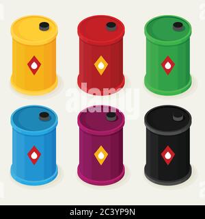 Cylindres d'huile Isométrique icône définir le vecteur Illustration de Vecteur