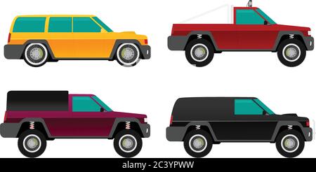 Voiture tout-terrain à vecteur plat isolée sur fond blanc Illustration de Vecteur