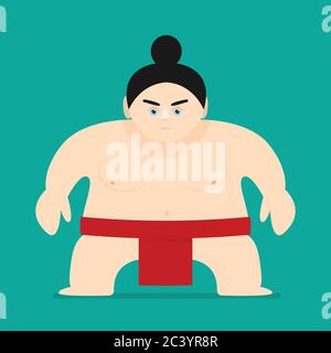 Sumo Wrestler dans un vecteur de style plat isolé sur fond de couleur Illustration de Vecteur