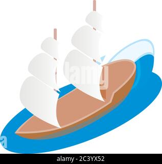 Icône bateau à voile, style isométrique Illustration de Vecteur