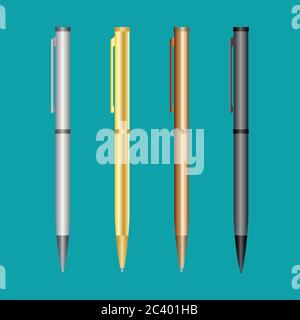 Maquette de jeu de stylos en métal. Illustration réaliste Illustration de Vecteur