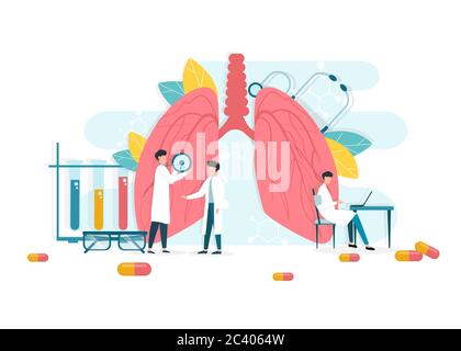 Notion de Pulmonologiey. Illustration vectorielle créative de l'équipe de médecins inspectant les poumons Illustration de Vecteur