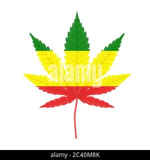 Cannabis médical ou cannabis Hemp feuille avec rastafarine couleurs drapeau sur fond blanc. Rendu 3d Banque D'Images