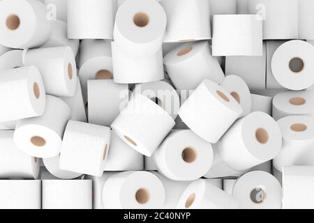 Tas de papier toilette rouleaux extrême de gros plan. Rendu 3d Banque D'Images
