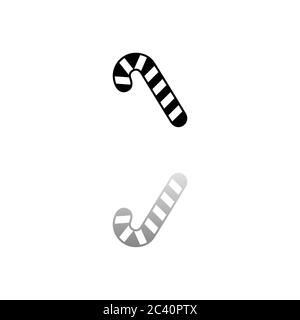 Canne de Noël à la menthe poivrée. Symbole noir sur fond blanc. Illustration simple. Icône vecteur plat. Ombre de réflexion miroir. Peut être utilisé dans le journal Illustration de Vecteur