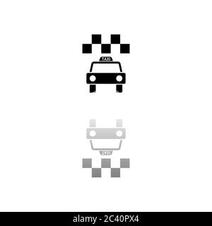 Taxi. Symbole noir sur fond blanc. Illustration simple. Icône vecteur plat. Ombre de réflexion miroir. Peut être utilisé dans logo, Web, mobile et UI UX pr Illustration de Vecteur