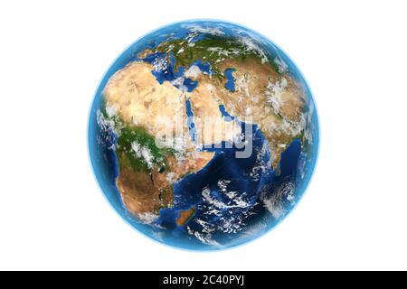 Vue du globe terrestre Planete Earth World depuis l'espace sur un fond blanc. Éléments de cette image fournis par la NASA. Rendu 3d Banque D'Images