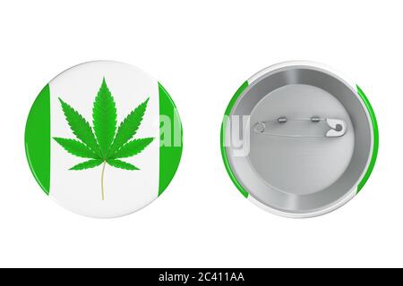 Badge avec panneau de feuille de cannabis ou de marijuana médicale sur fond blanc. Rendu 3d Banque D'Images