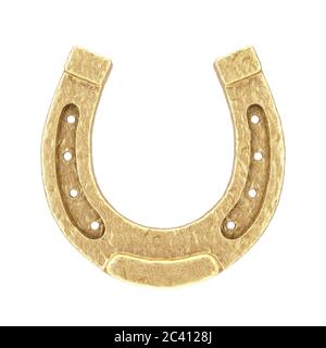 Antique Golden Rusty Horseshoe sur fond blanc. Rendu 3d Banque D'Images