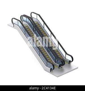 Escalier moderne ou escalier électrique sur fond blanc. Rendu 3d Banque D'Images