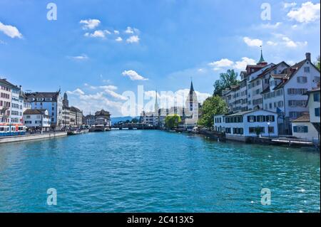 Zurich, vue sur la vieille ville depuis le lac, Suisse Banque D'Images