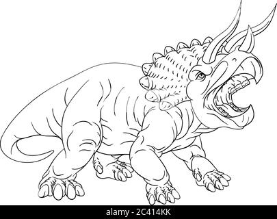 Dinodur tricératops dessin animé page de livre de coloriage Illustration de Vecteur