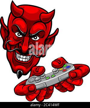 Diable Gamer manette de jeu vidéo Cartoon de mascotte Illustration de Vecteur