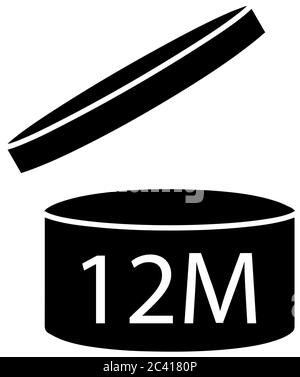 Symbole cosmétiques PAO, symbole période après ouverture, meilleur avant dans les mois, illustration vectorielle Banque D'Images