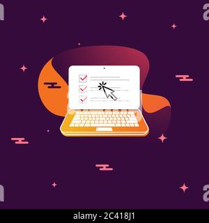 Cases à cocher sur l'écran de l'ordinateur portable avec curseur. Liste de contrôle et coches. Concept moderne pour les bannières Web, les sites Web, les infographies. Vecteur isolé Illustration de Vecteur
