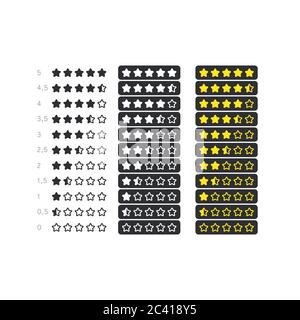 Jeu d'icônes étoiles de classification de produit. Avis client avec des étoiles dorées et une demi-étoile pour les applications et les sites Web. Vecteur sur fond blanc isolé. SPE 10. Illustration de Vecteur