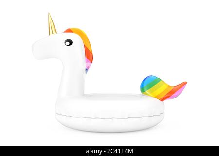 Drôle Inflatable Unicorn Ring pour la piscine d'été sur fond blanc. Rendu 3d Banque D'Images