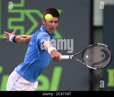 KEY BISCAYNE, Floride - 03 Avril : Jour 12 Djokovicduring Novak de l'Open de Miami à Crandon Park Tennis Center le 3 avril 2015 à Key Biscayne, Floride Personnes : Novak Djokovic Banque D'Images