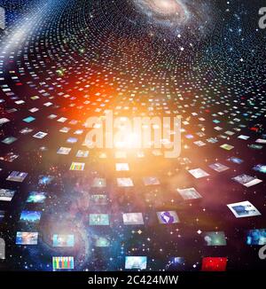 Les écrans vidéo s'affichent dans un espace infini Banque D'Images
