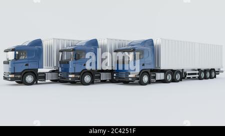 Camions et camionnettes de livraison dans diverses couleurs sur fond blanc rendu 3D Banque D'Images