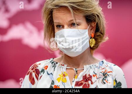 Reine Mathilde de Belgique lors d'une visite à l'Institut de médecine tropicale d'Anvers. Banque D'Images