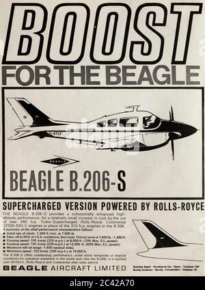 Publicité vintage pour l'avion léger Beagle B206. Banque D'Images