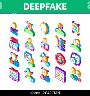 Deepfake face Fake Isométrique Icons Set Vector Illustration de Vecteur