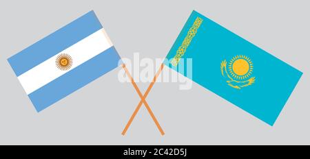 Drapeaux croisés du Kazakhstan et de l'Argentine. Couleurs officielles. Proportion correcte. Illustration vectorielle Illustration de Vecteur