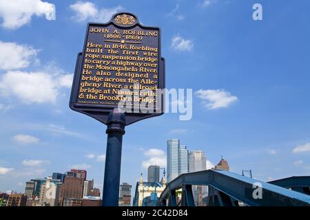 Historique Marker sur le pont de Smithfield Street, Pittsburgh, Pennsylvanie, États-Unis Banque D'Images